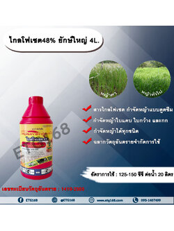 ไกลโฟเซต48% ยักษ์ใหญ่ 1L. ไกลโฟเซต สารกำจัดวัชพืช แบบดูดซึม กำจัดหญ้าทั่วไป หญ้าคา วัชพืชข้ามปี และกก ดูดซึมไม่เลือกทำลาย Glyphosate