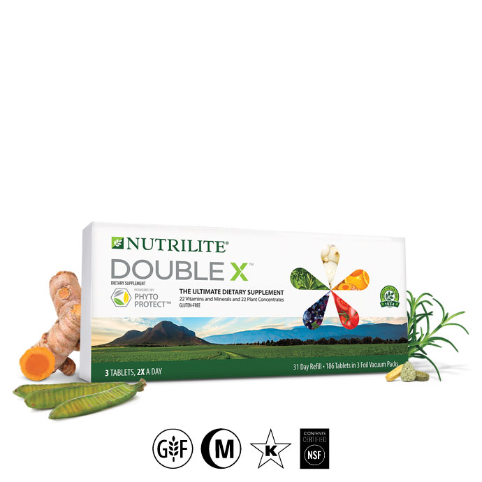 Nutrilite Double X 31-day refill ขนาด 31 วัน 186 เม็ดส่วนผสมของสารสกัดไฟโตนิวเทรียนท์หรือสารอาหารจากพืชที่ได้จากผัก ผลไม้ และสมุนไพรต่างๆ