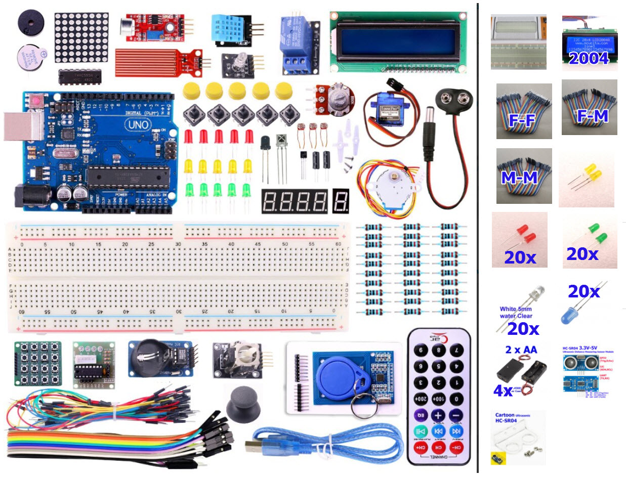 ชุดคิท UNO R3 KIT Upgraded version for Arduino Starter Kit RFID Learn Suite Stepper Motor +I2C LCD1602 2004++