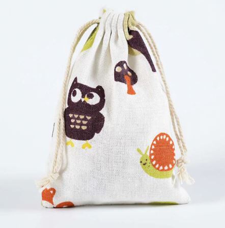 ถุงผ้ากระสอบ ถุงผ้าดิบ พิมพ์ลาย ลายนกฮูก ลายหอไอเฟล ลายสก็อต ลายดอกไม้ ขนาด 10x14 cm ถุงผ้าใส่ของชำร่วย วินเทจ 565476