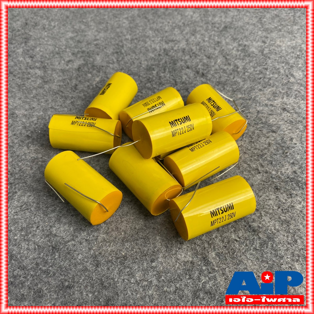 1ตัว MITSUMI 22UF 250V Cสีเหลือง MET คาปาซิเตอร์ C22/250V C22/250Vสีเหลือง ซีเสียงกลาง 22/250V ซีตัดเสียงกลาง เอไอ-ไพศาล