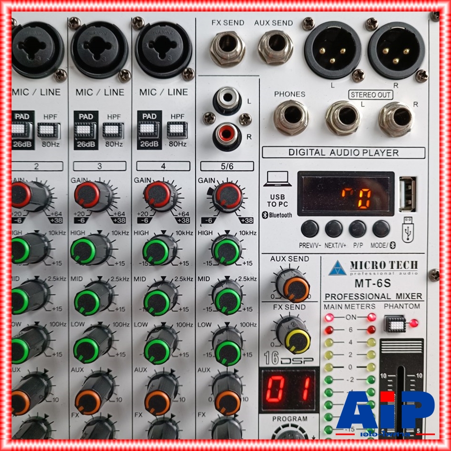 MICROTECH MT-6S mixer มิกเซอร์ 6 ช่อง รุ่นใหม่ รองรับบลูทูธ พร้อมจอแสดงผล ไมโครเทค MT 6 S mt6s เอไอ-ไพศาล