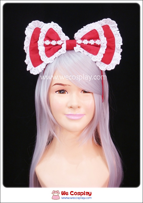 ที่คาดผมโบว์โลลิต้าสีแดง Red Ribbon Lolita Headband