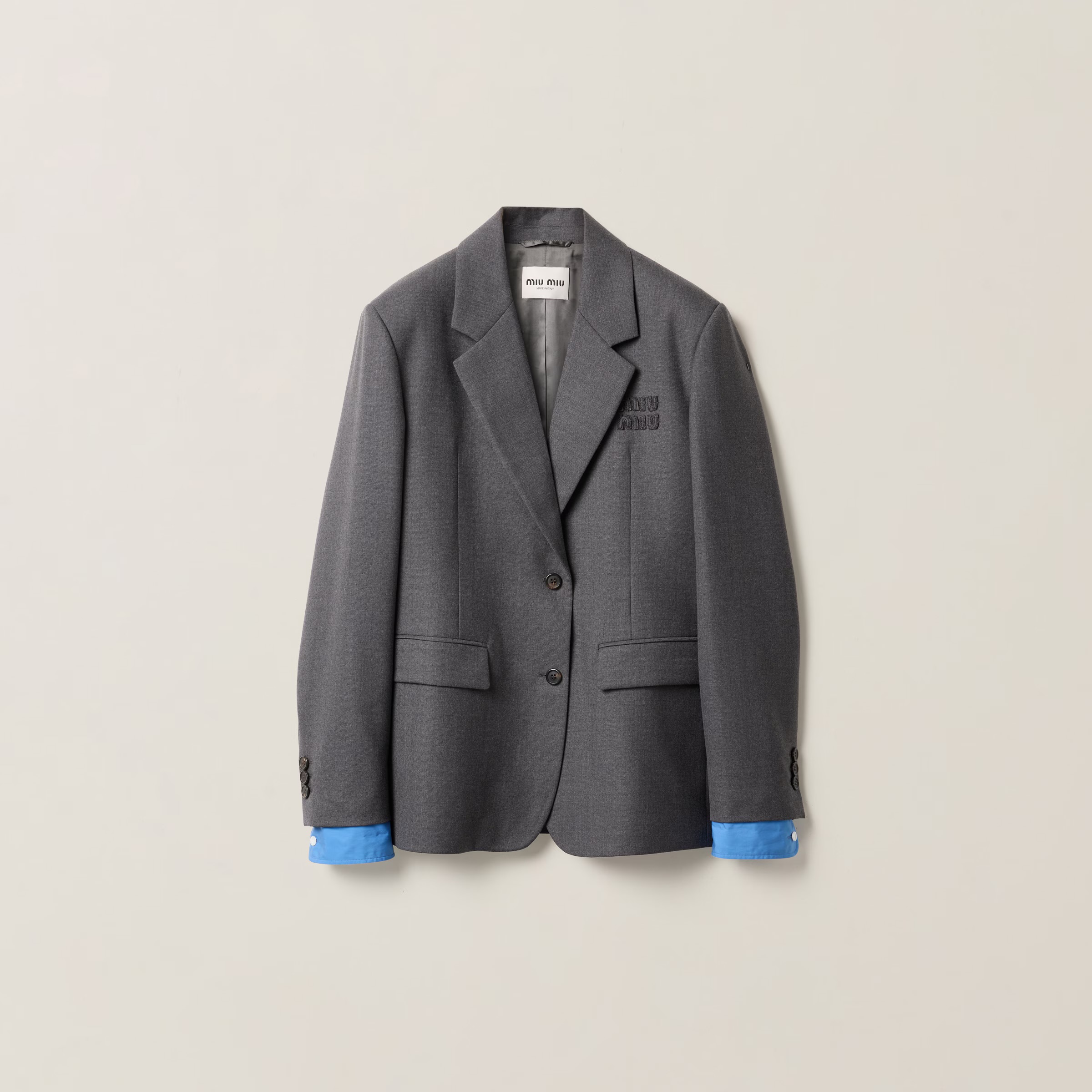 **mix** เสื้อเบลเซอร์ Miumiu Single-breasted gabardine jacket ใส่ได้ ชาย หญิง สินค้าใหม่ ของแท้