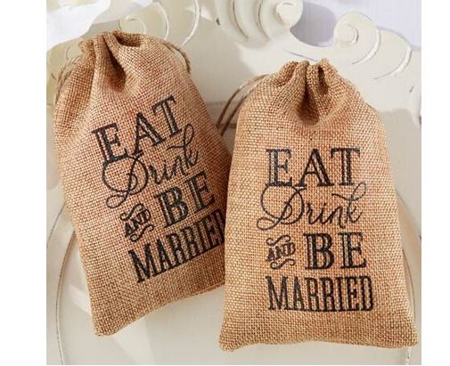 ถุงผ้ากระสอบ ถุงผ้าป่าน สีน้ำตาล ขนาด 4 x 6 นิ้ว พิมพ์ลาย Eat, Drink and Be Married ถุงใส่ของชำร่วย สไตล์ วินเทจ 299541