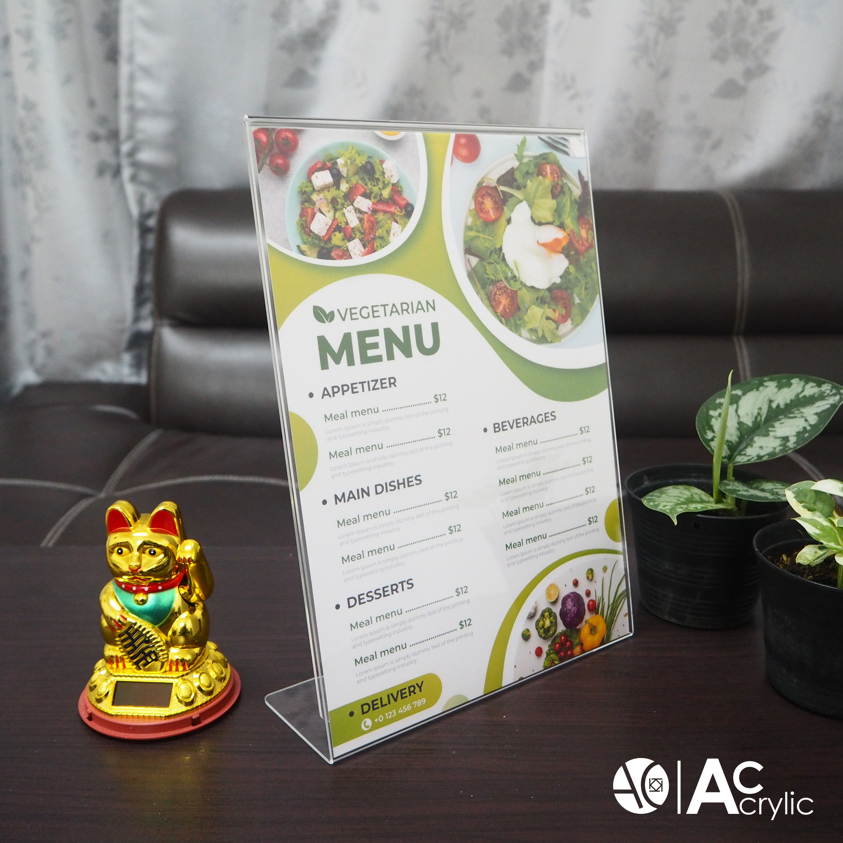 ป้ายตั้งโต๊ะ ป้ายอะคริลิค A4 แนวตั้ง 21x30 cm อะคริลิค โชว์กระดาษ 1 ด้าน ทรง L Acrylic (A4P1P)