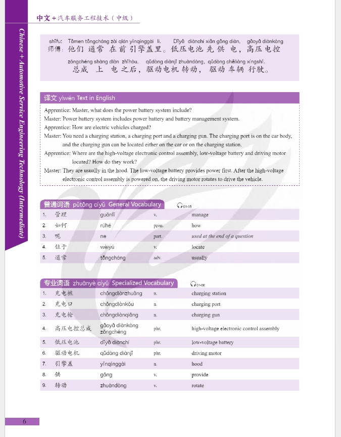 ภาษาจีนด้านวิศวกรรมยานยนต์ (ระดับกลาง) Chinese + Automotive Service Engineering Technology (Intermediate)
