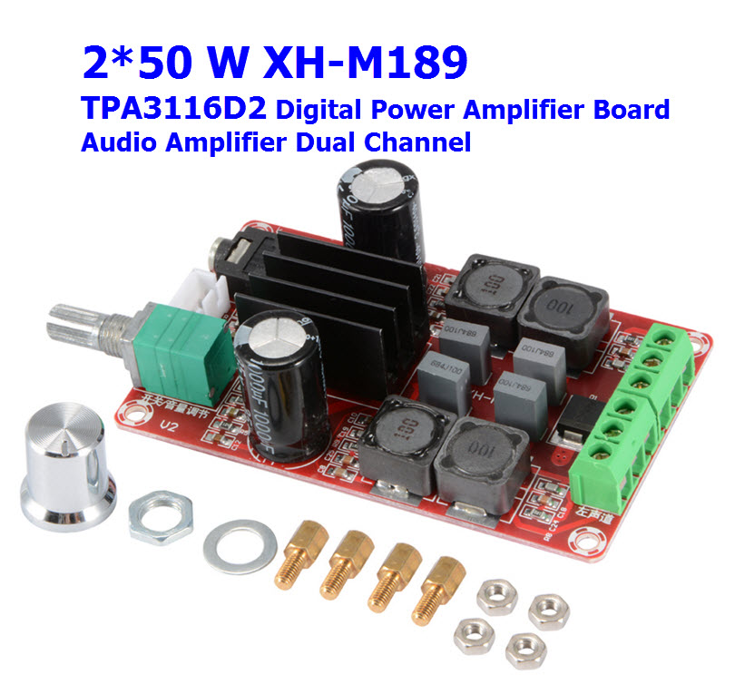 2*50W XH-M189 high end digital power amplifier board TPA3116D2 DC24V dual channel stereo power amplifier board