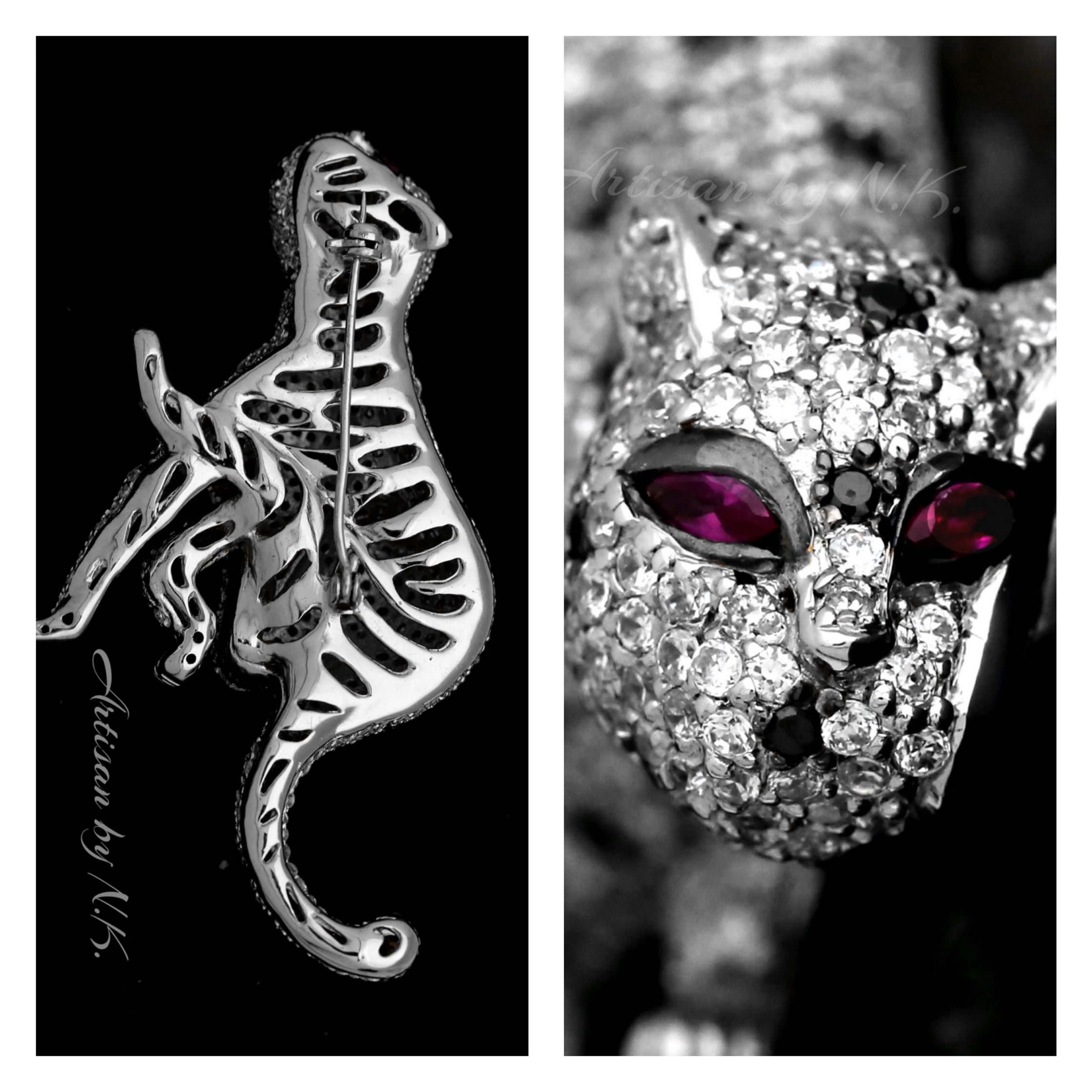 เข็มกลัดเงินแท้ชุบทองขาวสไตล์คาร์เทียร์ฝังเพชร CZ (The elegant Cartier style panther silver Brooch)