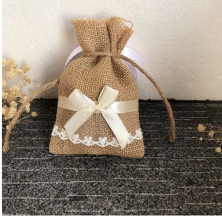 ถุงผ้ากระสอบ ขนาด 10x15 cm ตกแต่งด้วยลูกไม้ แบบน่ารัก ๆ ถุงผ้า สไตล์วินเทจ ตกแต่งงานแต่งงาน 596705