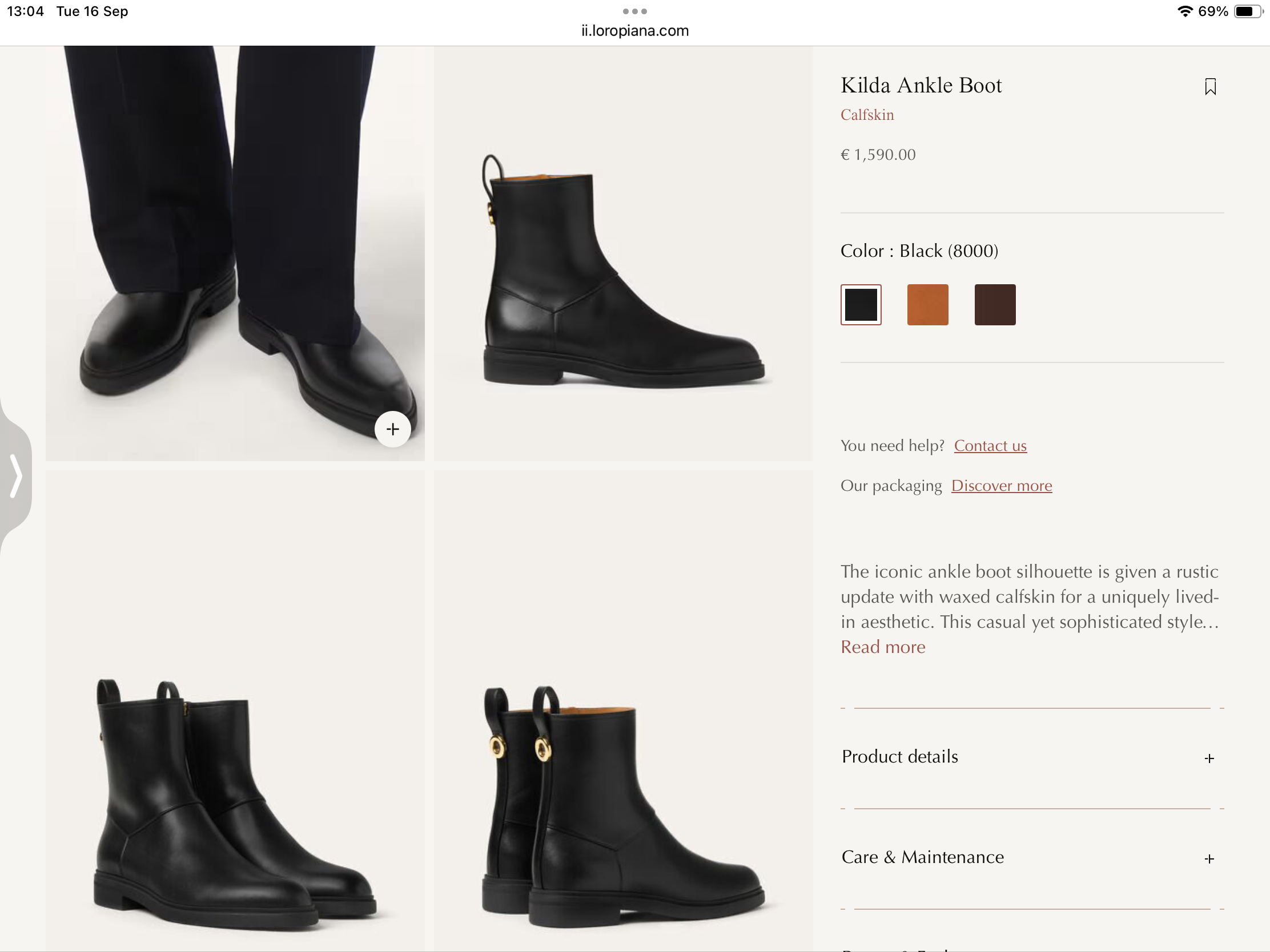 **do** รองเท้าหนังบู้ทสั้น Loro Piana Kilda Ankle Boot มีซิปข้าง หนังนิ่มมาก มีไซส์ 35-39 สินค้าใหม่ ของแท้