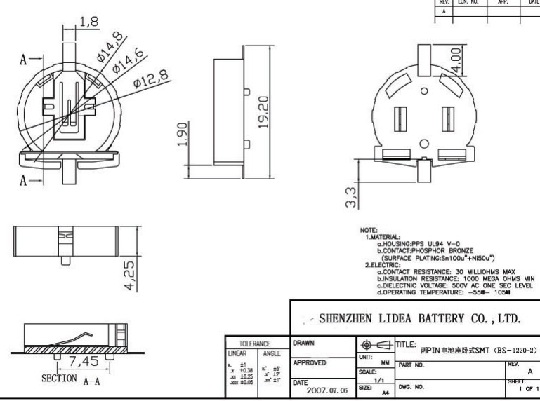 BS-1220 Battery Holder for CR1220
