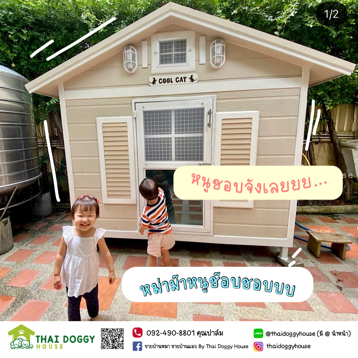 บ้านน้องแมว แบบพัดลม พร้อมตะแกรงเหล็ก+มุ้งลวดทั้งหลัง