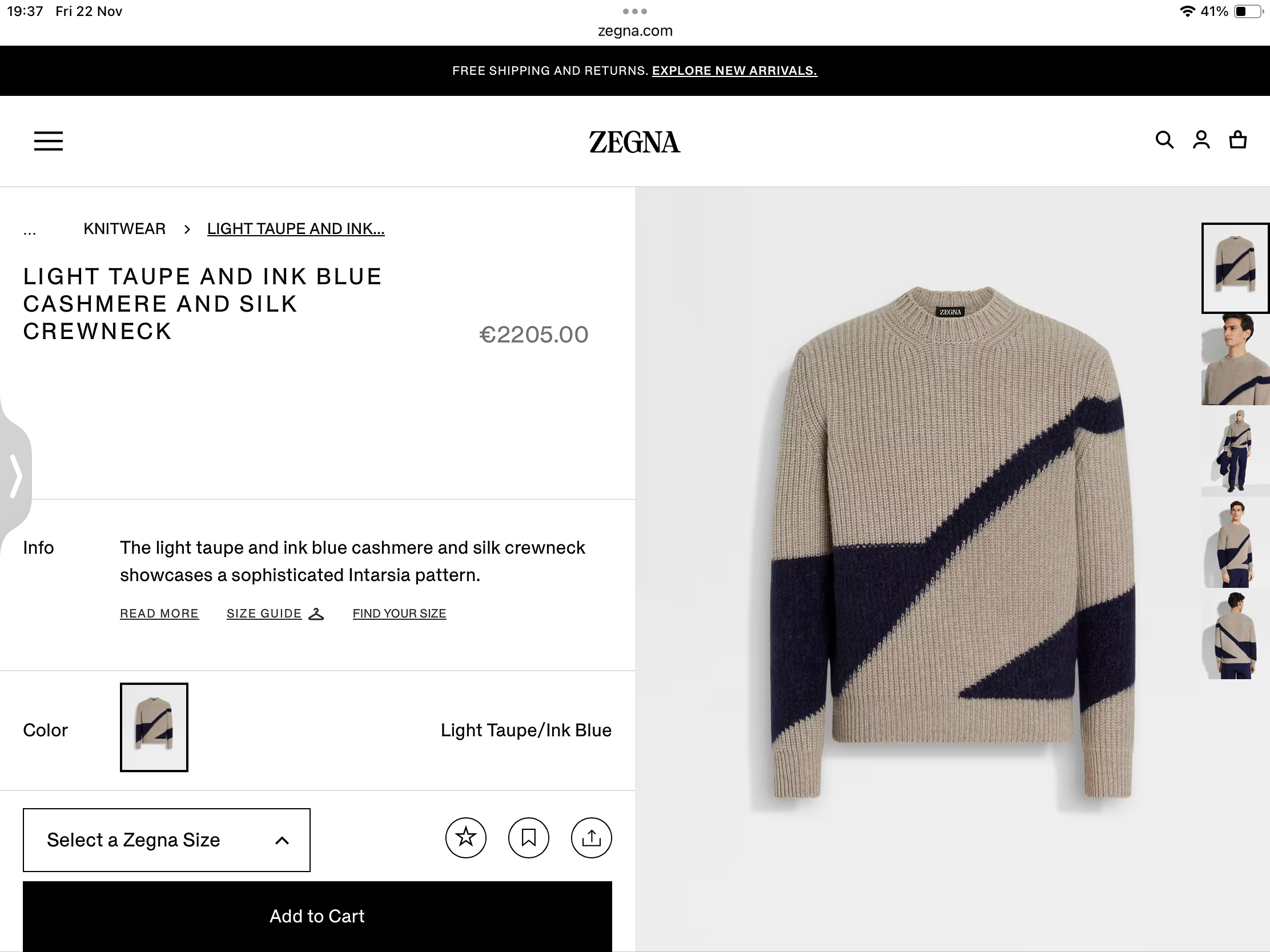 **do** เสื้อกันหนาว Zenga LIGHT TAUPE AND INK BLUE CASHMERE AND SILK CREWNECK สินค้าใหม่ ของแท้
