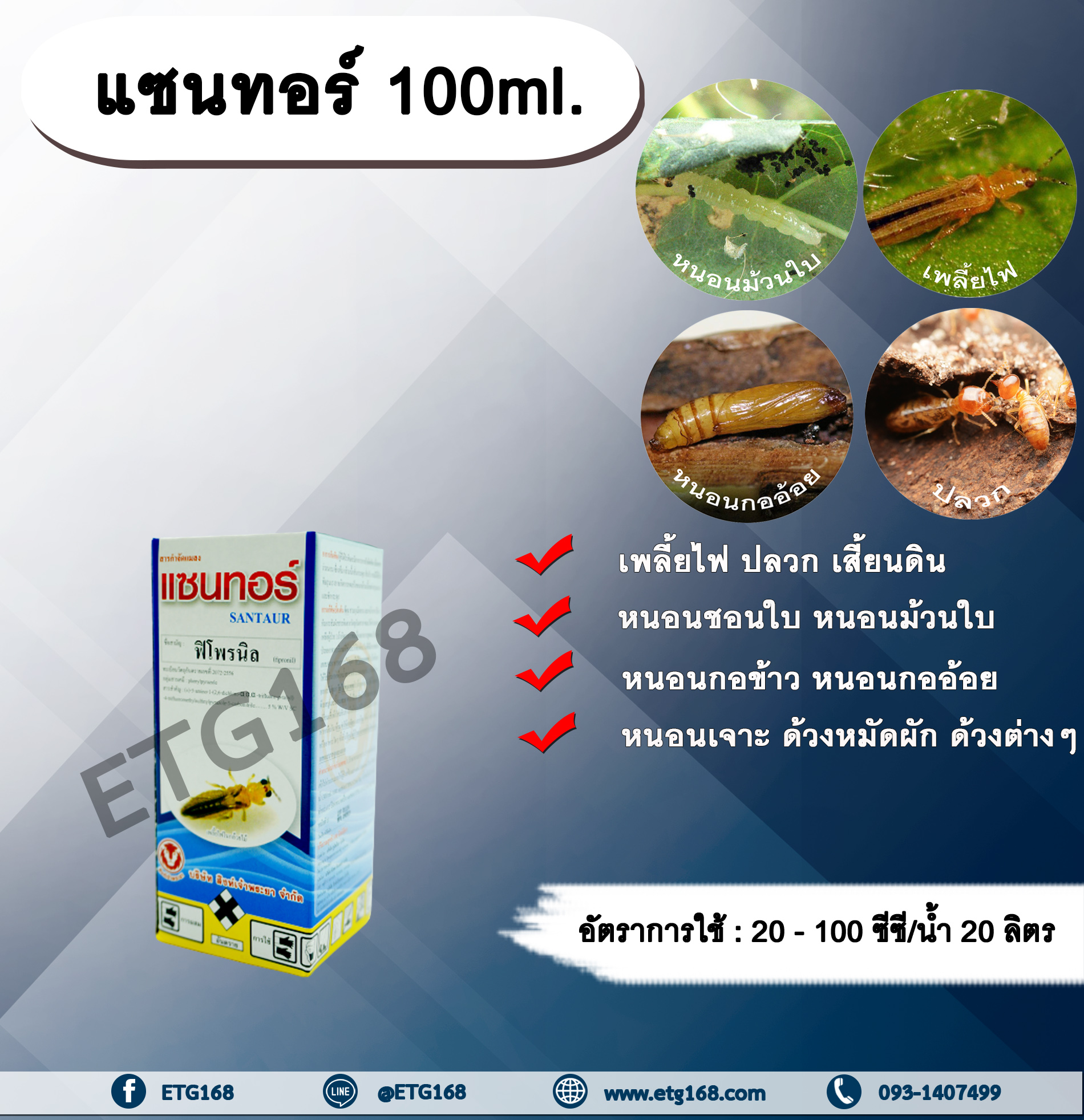 แซนทอร์ 100ml. ฟิโพรนิล สารกำจัดแมลง เพลี้ยไฟ ปลวก หนอนชอนใบ หนอนม้วนใบ หนอนกอข้าว