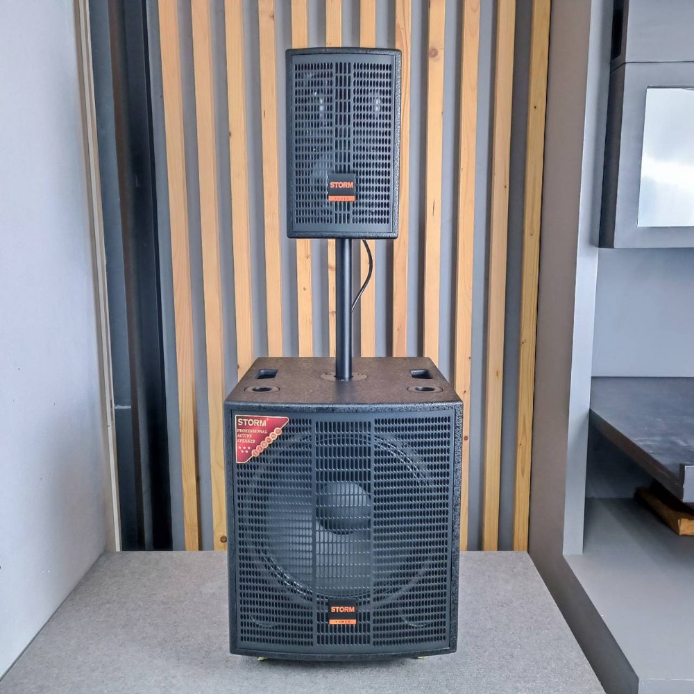 STORM PAB-3615MS สีดำ ชุดลำโพง ซับ15นิ้ว กลาง6นิ้ว พร้อมไมค์ลอย ชาร์จแบตได้ บลูทูธ PAB 3615MS ลำโพงแอคทีฟ PAB3615MS เอไอ-ไพศาล