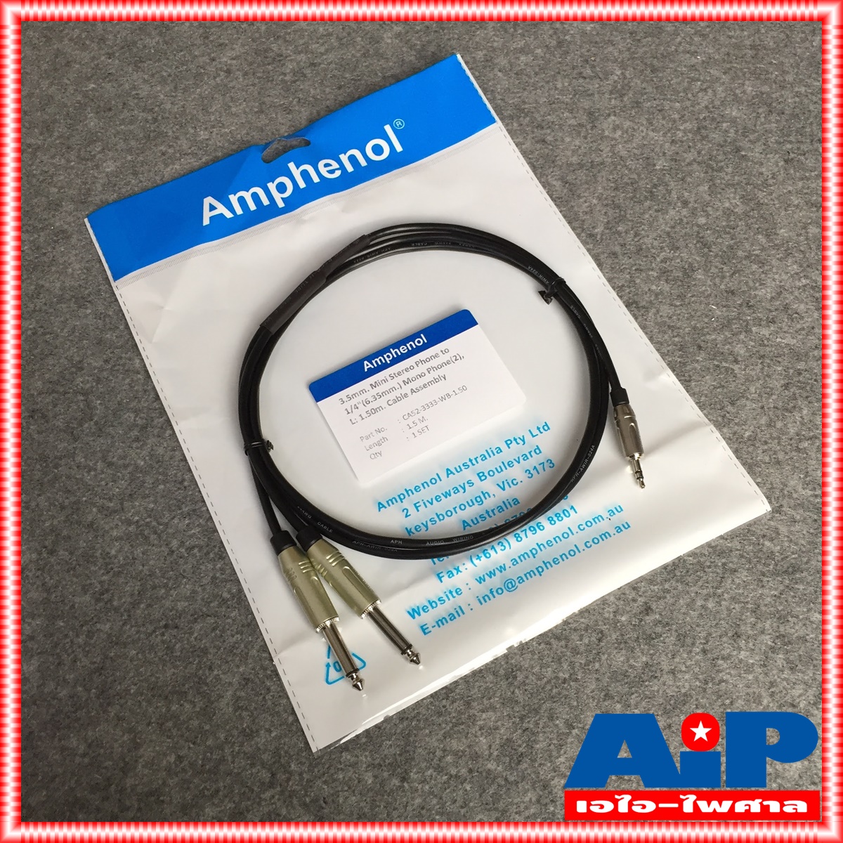 1.5เมตร AMPHENOL สาย TR-ST - PHONEx2 1.5M CA52-3333-WB-1.5 สายสัญญาณ TR-ST ออก ปลั๊กไมค์ โมโน 2หัว ยาว 1.5เมตร สายคอมเข้ามิกซ์