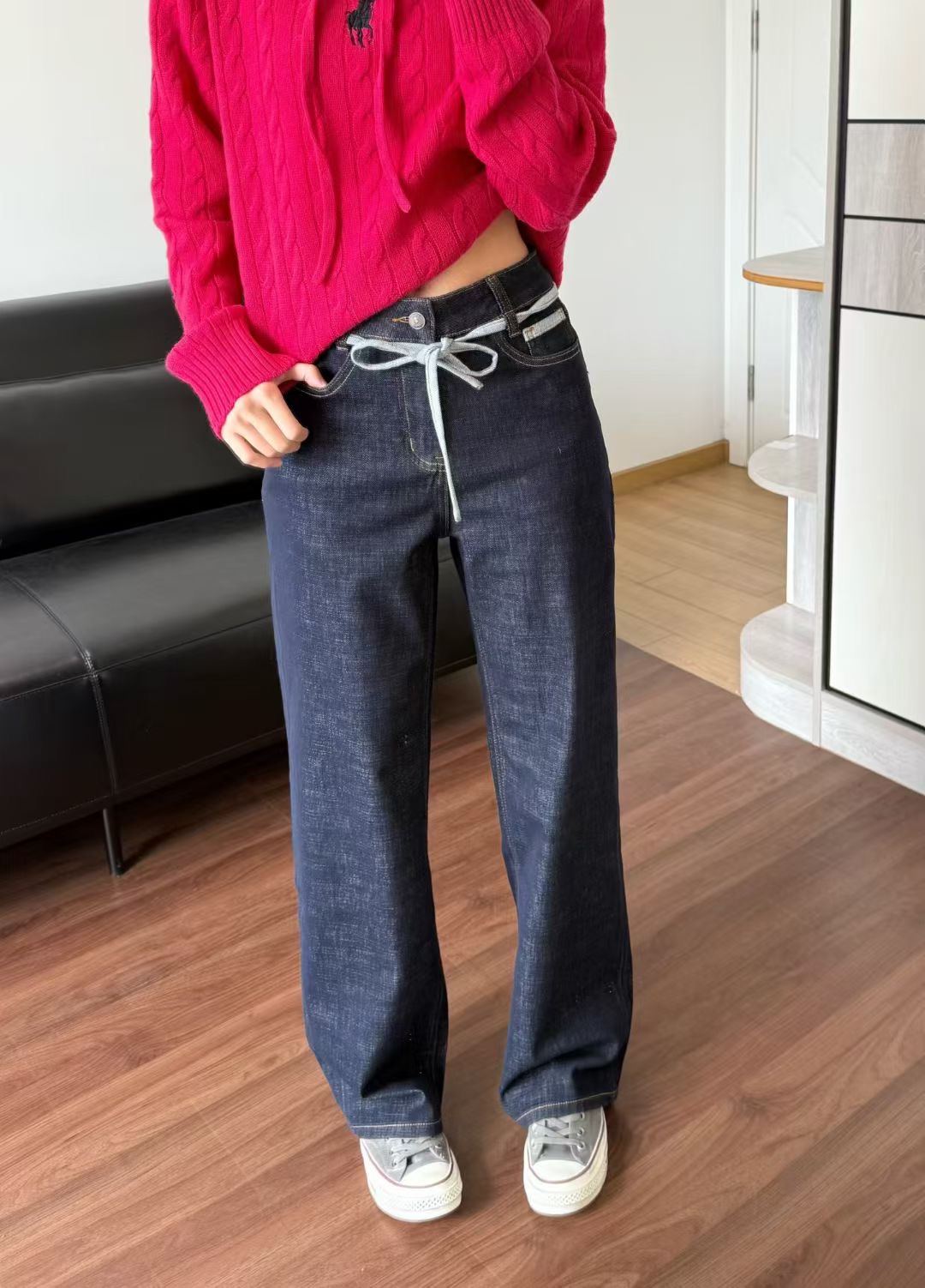 กางเกงยีนส์ขาตรง The Row มีผ้าคล้องเอว ของผู้หญิง สินค้าใหม่ ของแท้