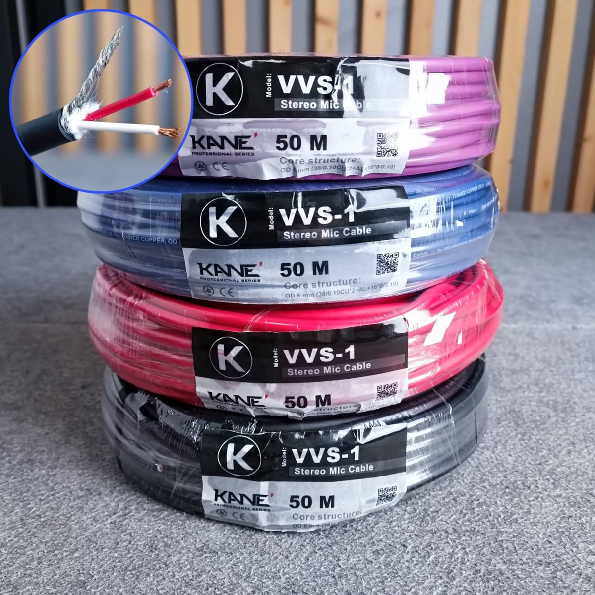 ขด50เมตร(1ขด) มี4สีให้เลือก KANE VVS-1 สายไมค์สเตอริโอ สีดำ/แดง/น้ำเงิน/ม่วง สายสัญญาณ VVS1 VVS 1 สายไมค์ST สายไมค์ 6mm เอไอ-ไพศาล