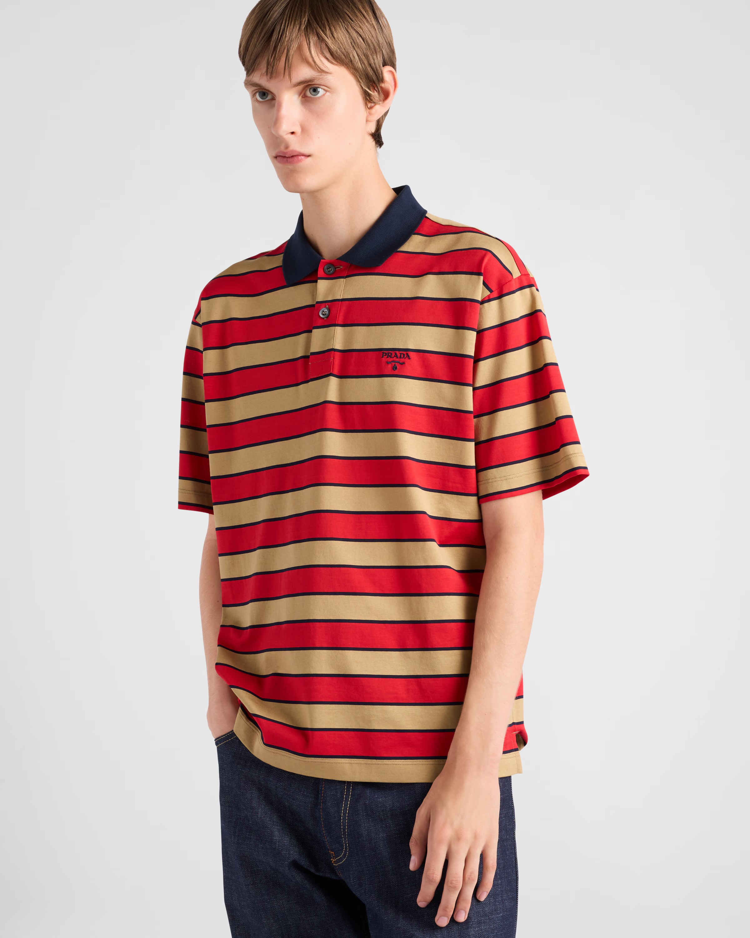 **mix**เสื้อยืดคอปก Prada Cotton polo shirt ใส่ได้ ชาย หญิง สินค้าใหม่ ของแท้
