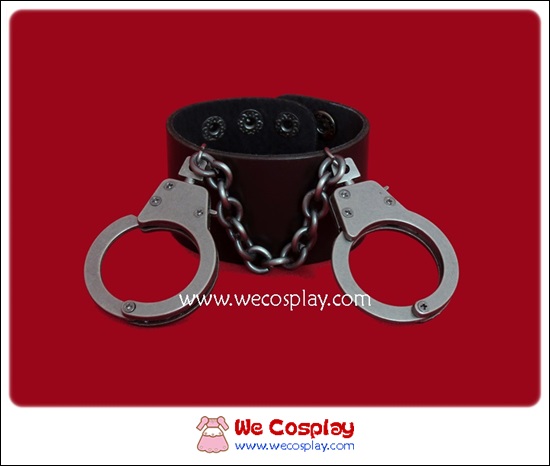 สร้อยข้อมือพังค์ Punk Wristband สีดำ ตกแต่งด้วยกุญแจมือสีนิเกิลรมดำ