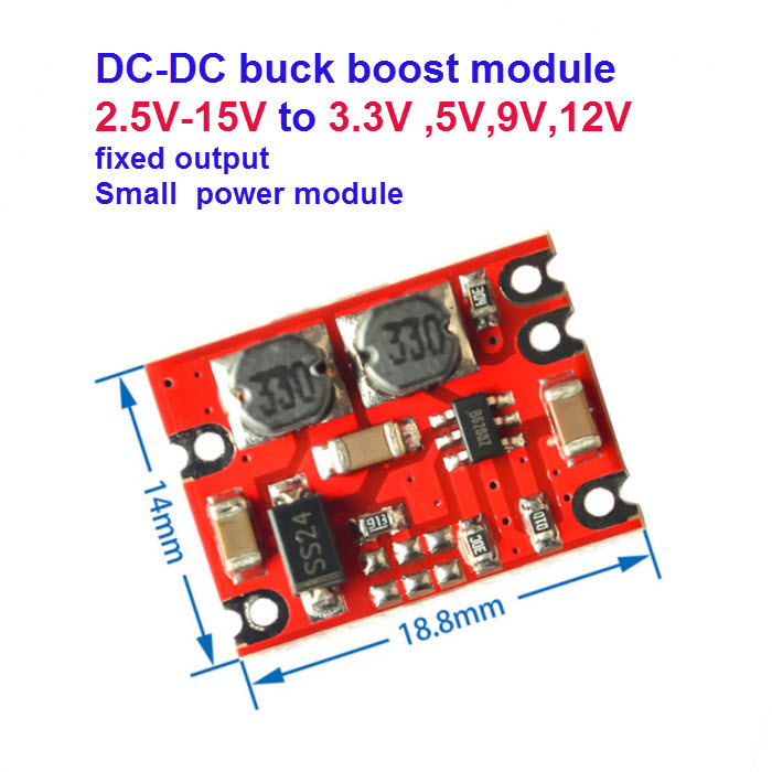 DC-DC 2.5V-15V to 3.3V,/4.2V/5V/9V/12V Fixed Output/ Buck-boost Power Supply Module. MT3608