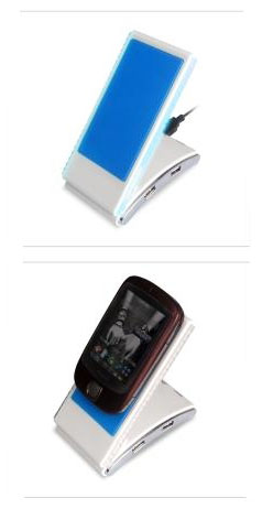 USB HUB ฮับ 4 ports + ที่วางมือถือ + ที่ชาร์จมือถือ, MP3, MP4 มีไฟ LED หน้าจอสีน้ำเงิน สกรีนโลโก้ได้