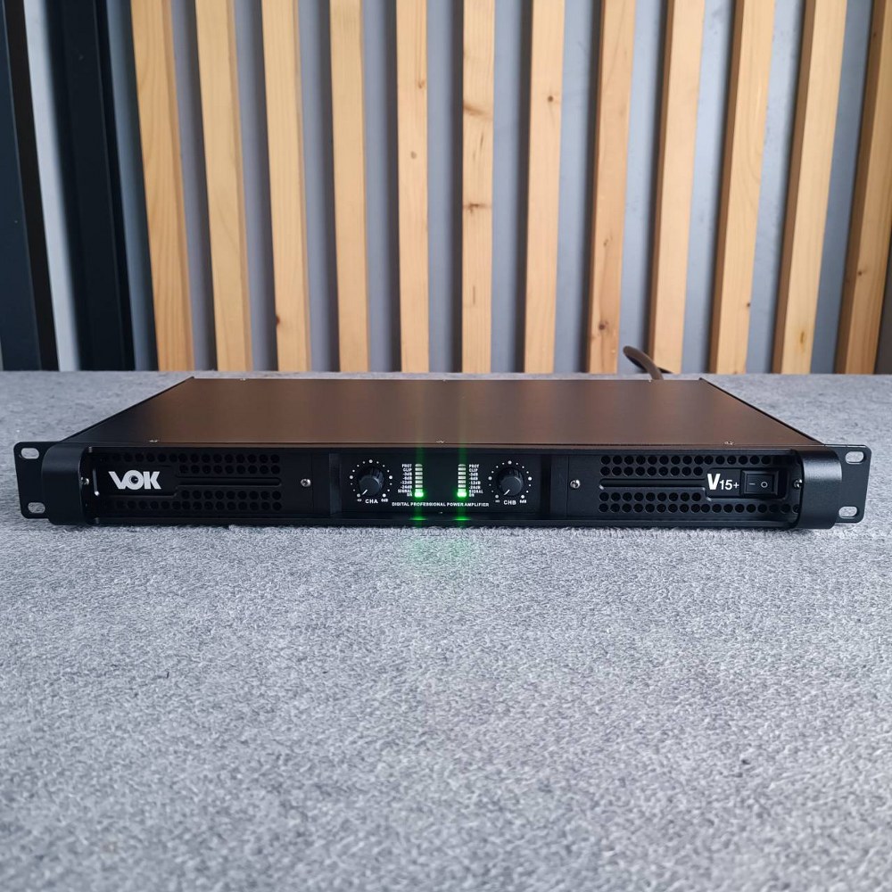 VOK V15+ poweramp 1U V-15+ V 15+ เพาเวอร์แอมป์ 2 แชนแนล กำลังขับ 1800 วัตต์ที่ 8 โอห์ม โหลดได้ถึง 2 โอห์ม เอไอ-ไพศาล