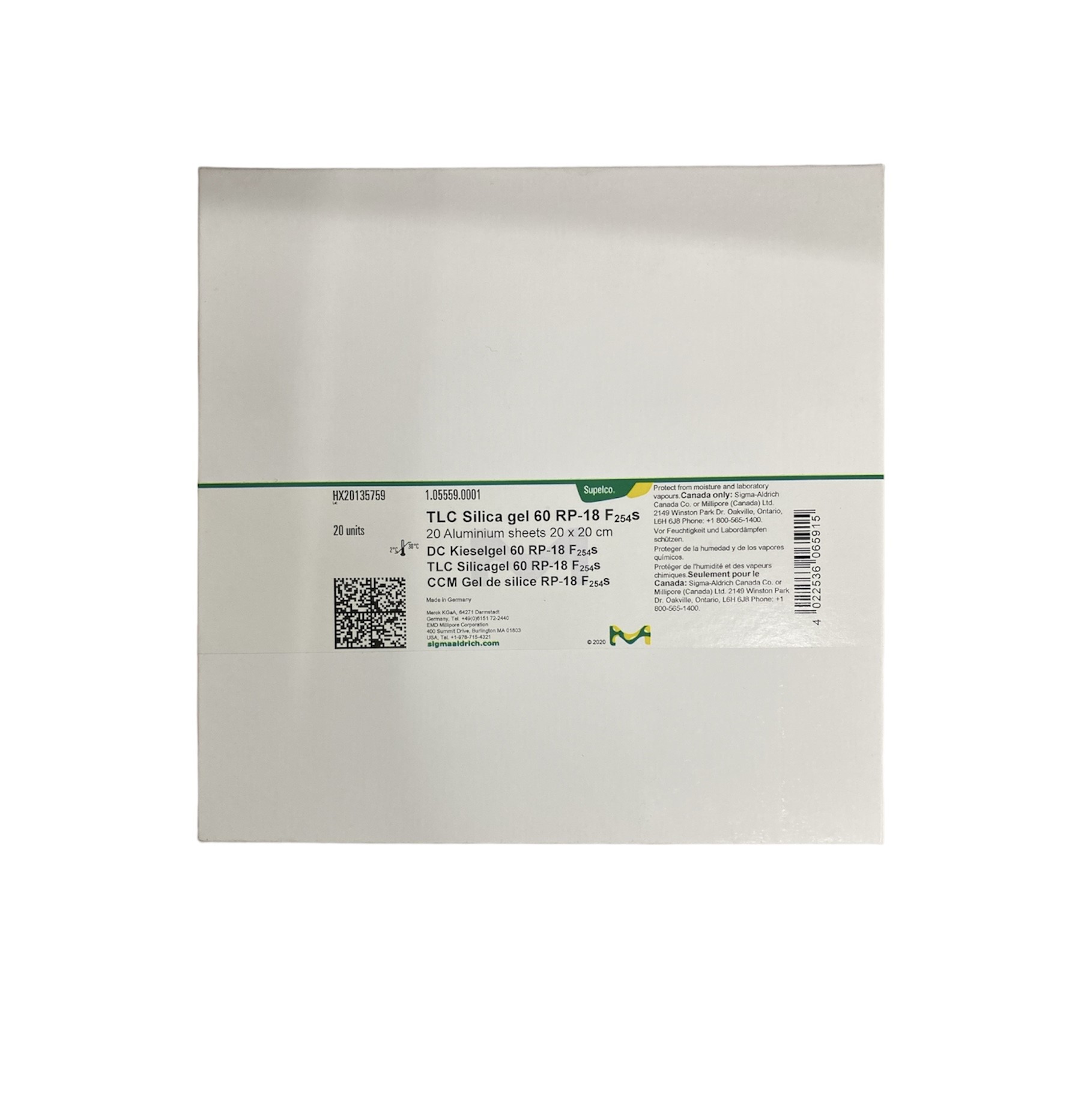 TLC Silica gel 60 RP-18 F₂₅₄s 20x20 cm, 20 Units -Merck