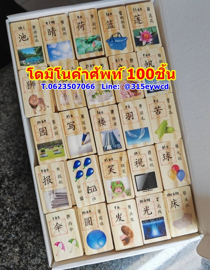 โดมิโนคำศัพท์ (ศัพท์+ตัวเลข) 100ชิ้น สองด้าน