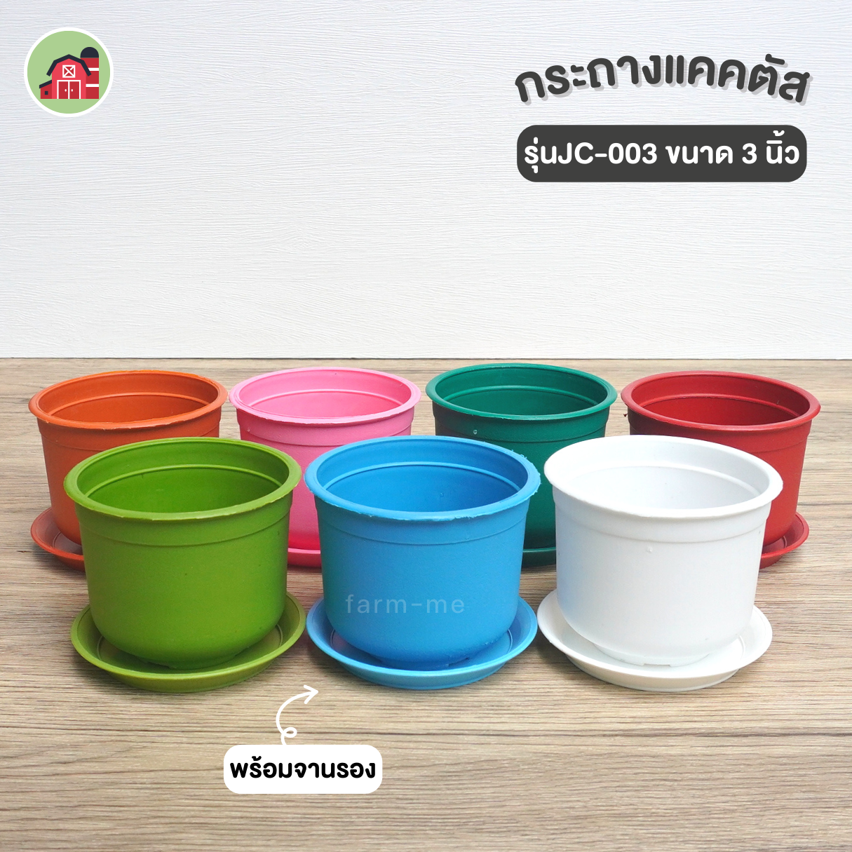กระถางแคคตัส ทรงถ้วยญี่ปุ่น ขนาด 3 นิ้ว รุ่น JC-003 พร้อมจานรอง แพ็ค50ชุด