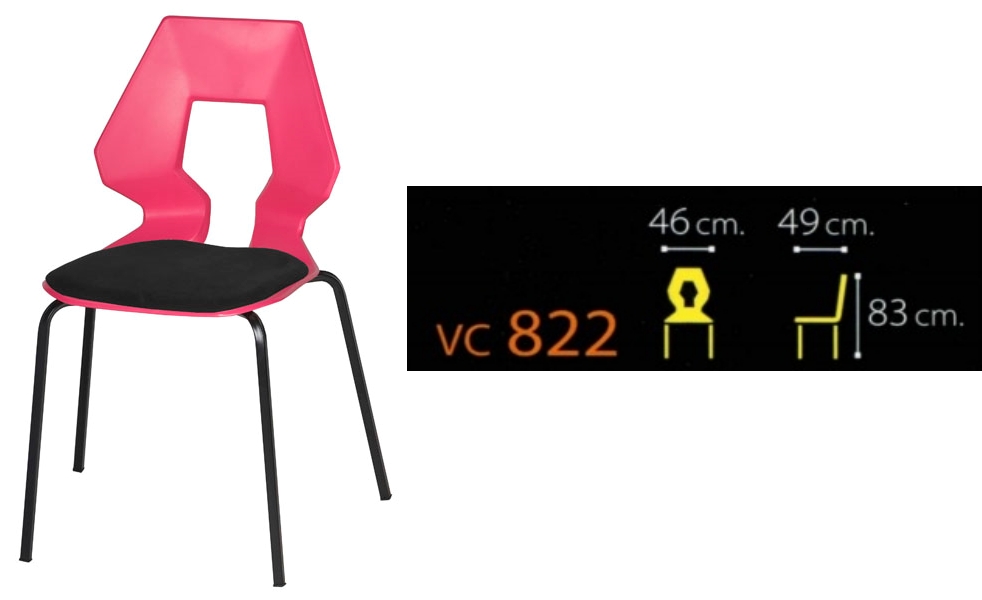 เก้าอี้อเนกประสงค์, เก้าอี้พลาสติก, เก้าอี้แฟชั่น, เก้าอี้โมเดิร์น, เก้าอี้โรงหาร, เก้าอี้ร้านอาหาร มีเบาะ พนักพิงรูแชมเปญ VC รุ่น VC-822