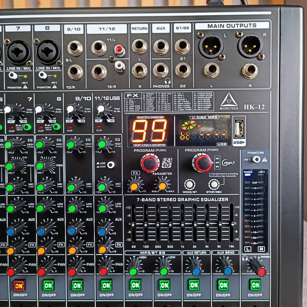 MICROTECH HK-12 MIXER แถมฟรี ปีกยึดRACK ไมโครเทค USB บลูทูธ MP3 มิกเซอร์อนาล็อก 12 ช่อง เอฟเฟคแท้ HK 12 HK12 เอไอ-ไพศาล