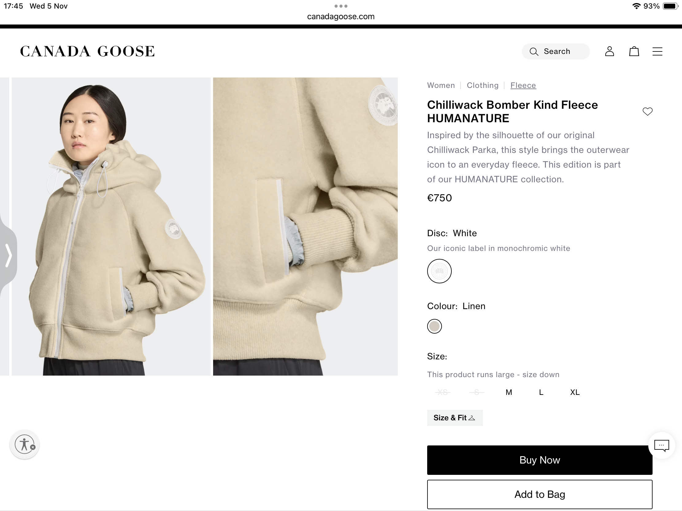 เสื้อกันหนาวผ้าขนสัตว์ Canada goose Chilliwack Bomber Kind Fleece HUMANATURE มี 2 สี สินค้าใหม่ ของแท้