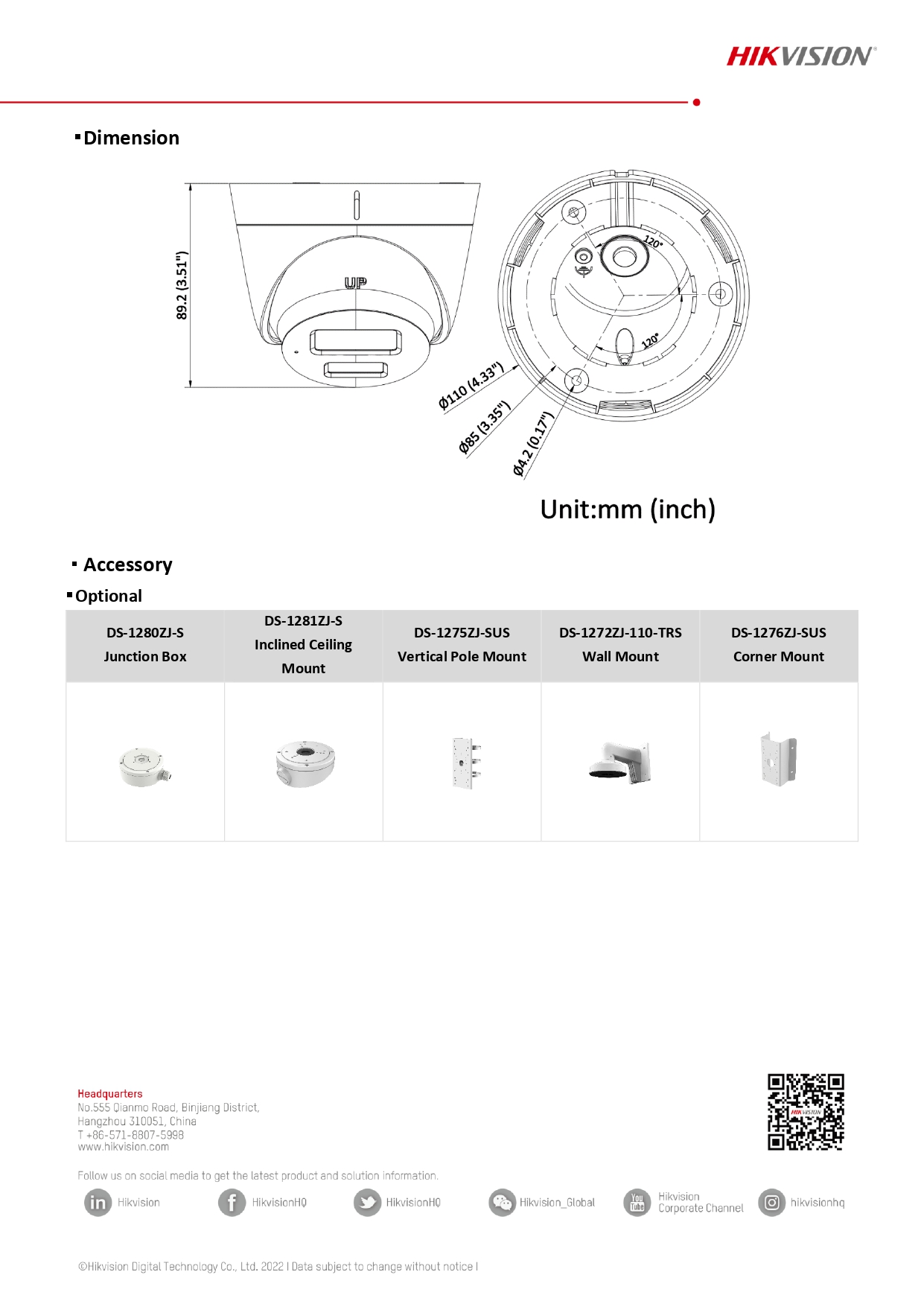 Hikvision DS-2CD1323G2-LIU 2MP 2.8mm กล้อง IP มีไมค์ในตัว ภาพสี 24ชม.