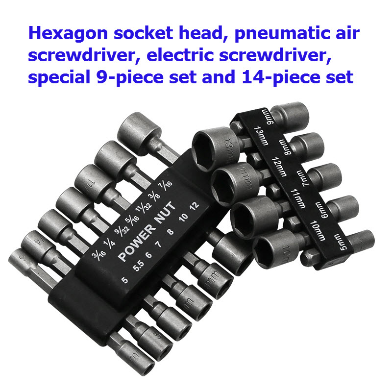 9 / 14pcs Hex Socket Sleeve Nozzles Nut Driver Set Repair Tool Kit.