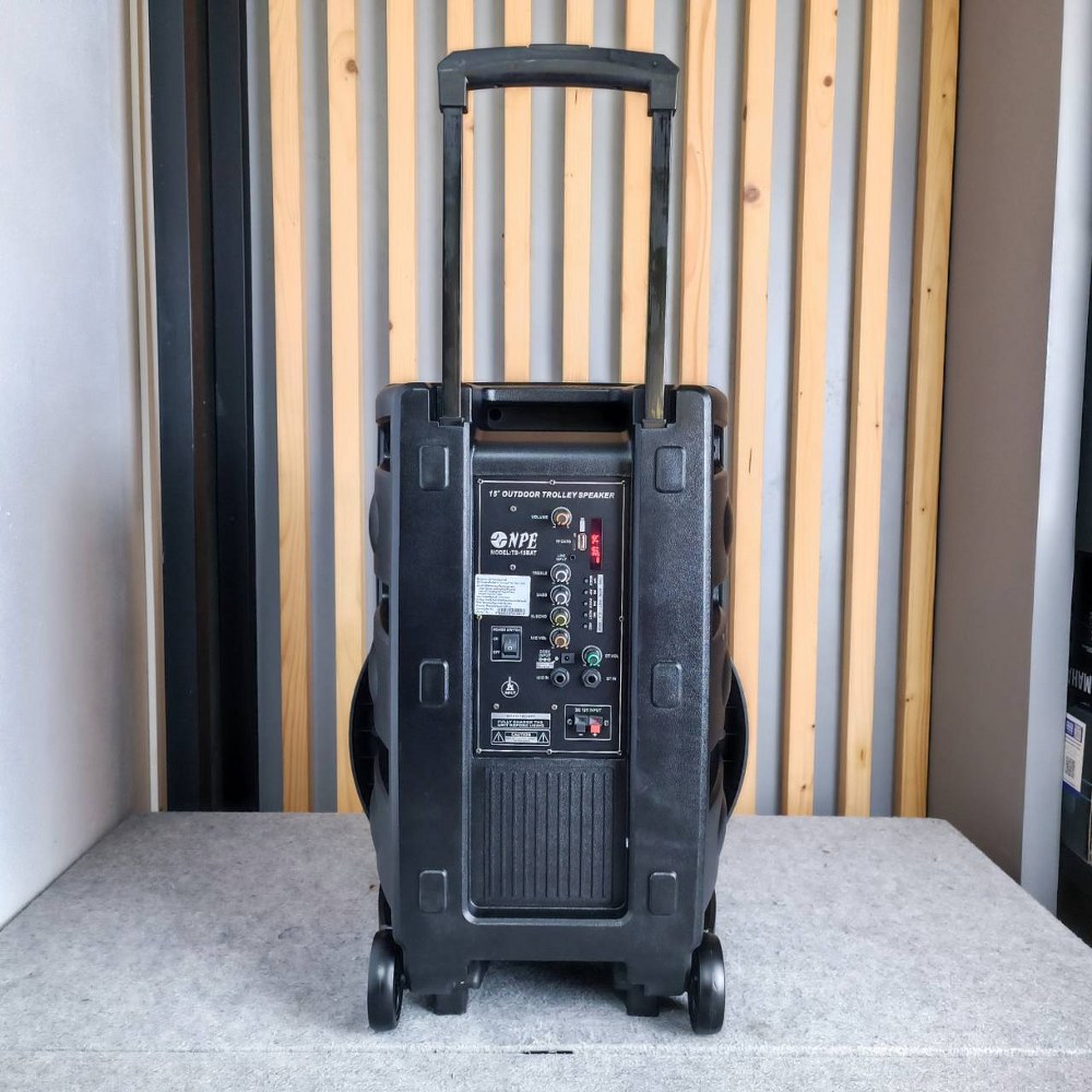 NPE TB-15BAT ลำโพงล้อลาก 15นิ้ว ตู้ลำโพงมีแอมป์ BLUETOOTH USB FM RECORD พร้อมไมค์ลอย 2 ตัว มีแบตในตัวชาร์จได้ มีล้อลาก TB 15BAT TB15BAT เอไอ-ไพศาล