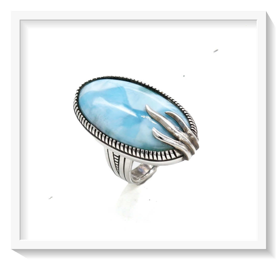 #แหวนหินมงคล แหวนเงินแท้ฝังด้วย หินลาริมาร์ (Larimar) "หินแห่งการพัฒนาความสัมพันธ์"