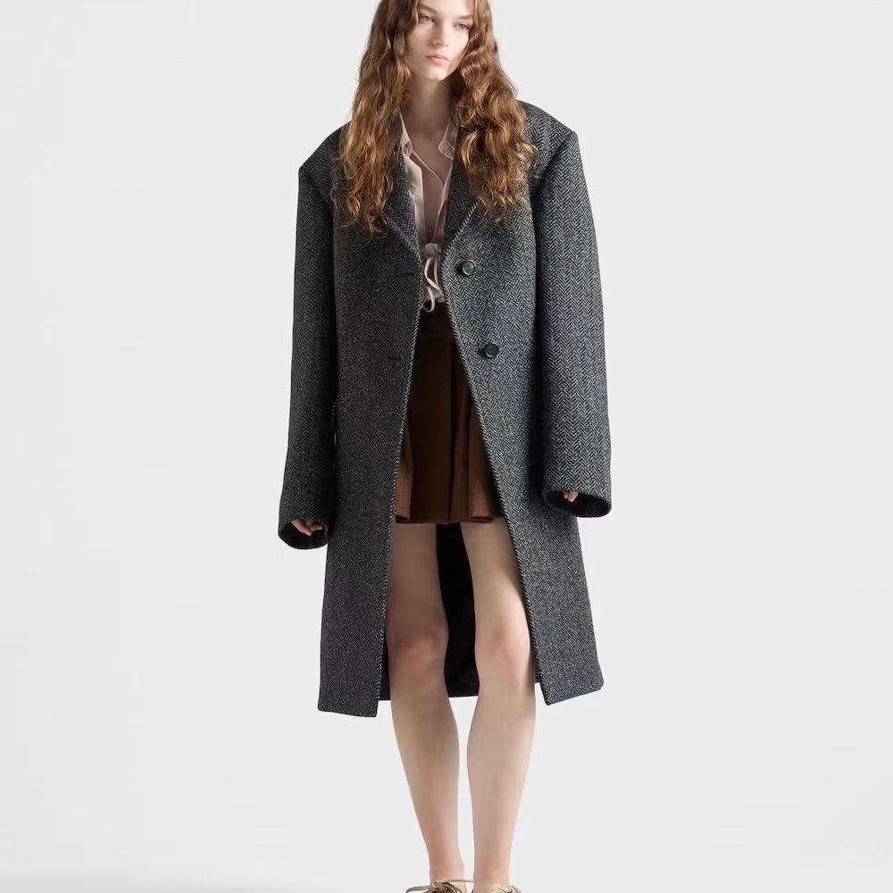 **do** เสื้อโค้ท Prada Single-breasted chevron wool jacket ผ้าวู สินค้าใหม่ ของแท้