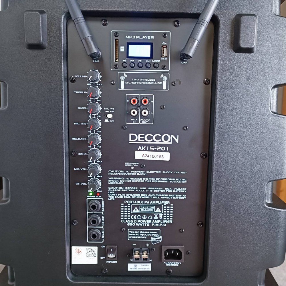 DECCON AK15-201 (NO.01) ลำโพง15นิ้ว+ไมค์ลอยUHF ตู้ลำโพงเคลื่อนที่ล้อลาก 15 นิ้ว บลูทูธ ไมโครโฟนไร้สาย UHF AK15 201เดคคอน AK15201 เอไอ-ไพศาล