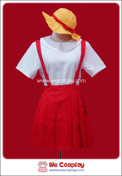 ชุดนักเรียนอนุบาลจิบิมารุโกะจัง สีขาวแดงหมวกเหลือง (Chibi Maruko chan Cosplay Costume)