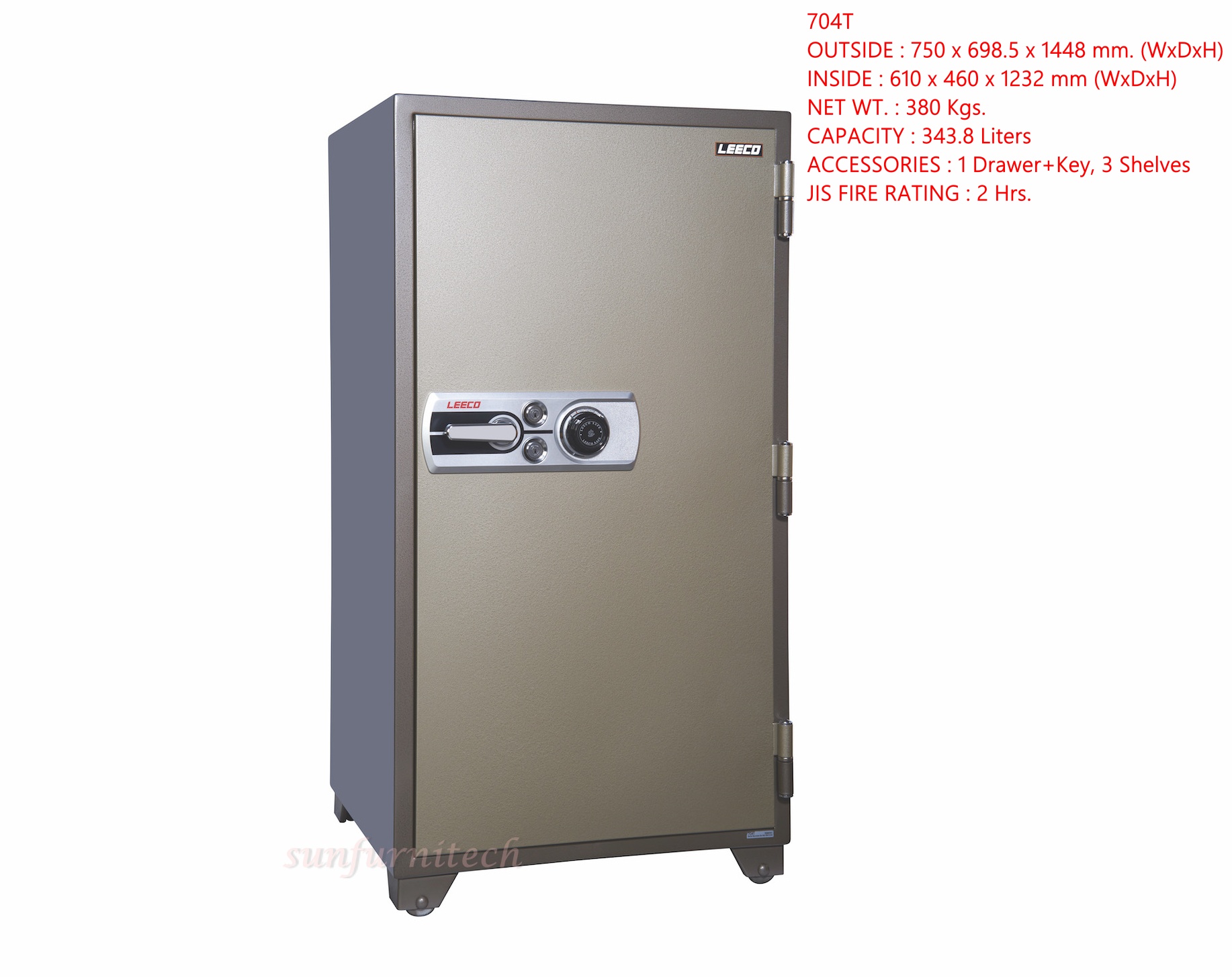 ตู้เซฟนิรภัยขนาดใหญ่ 380 กก. มี 2 กุญแจ 1 รหัส ยี่ห้อ ลีโก้ ( LEECO ) รุ่น 704T