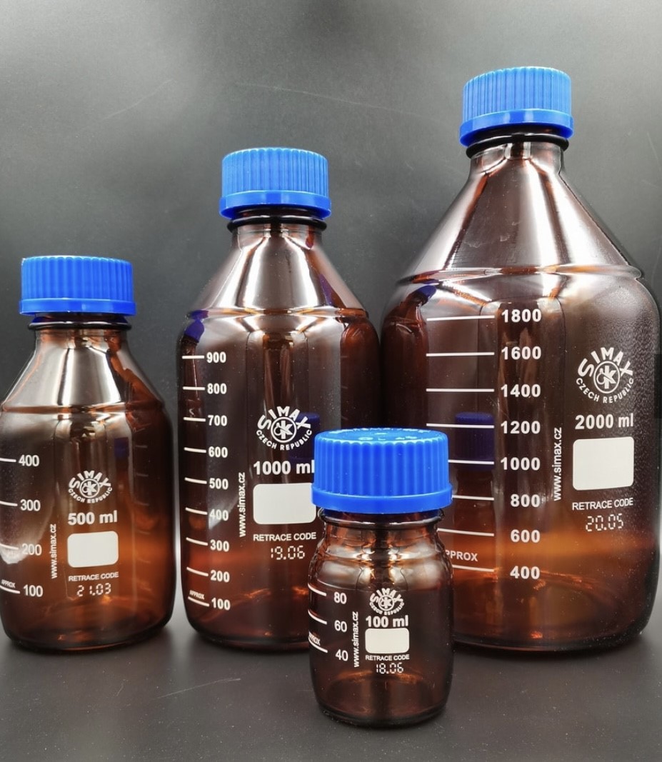 ขวดสีชา/ขวดมีเดีย/Bottle, Laboratory Amber 50-2000ml with Screw cap(ขวดแก้วเก็บสารเคมีชนิดทึบแสง)
