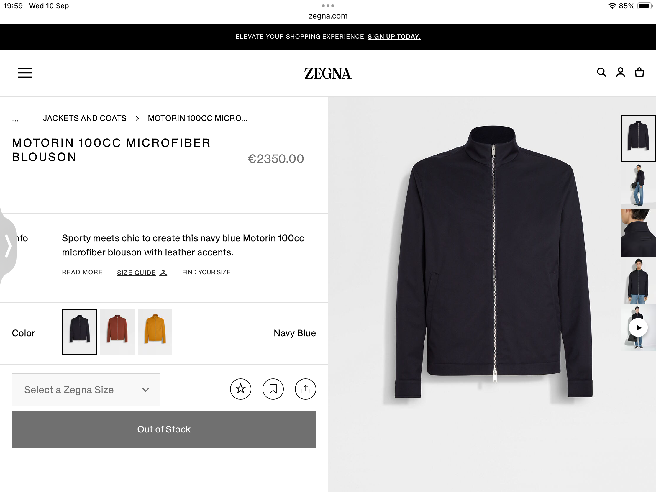 **do** เสื้อคลุม Zegna MOTORIN 100CC MICROFIBER BLOUSON สินค้าใหม่ ของแท้