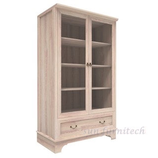 ตู้อเนกประสงค์ทรงสูง ขนาด 80 ซม.2 บานกระจก มี 2 ลิ้นชัก สไตล์วินเทจ exclusive รุ่น CB-8010