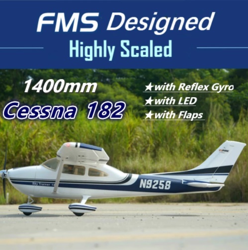 เครื่องบินโฟม FMS 1400mm Sky Trainer 182 (5CH with Flap) AT BLUE ตัวลำ+ชุดไฟ (ไม่รวม แบต รีซีฟ รีโมท)