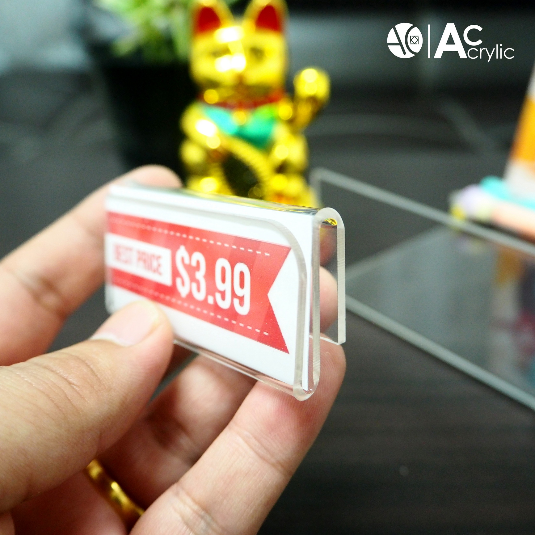ป้ายแขวน ป้ายใส่ราคา 6.5x3cm. อะคริลิค หนา 2 มิล (6.5H)