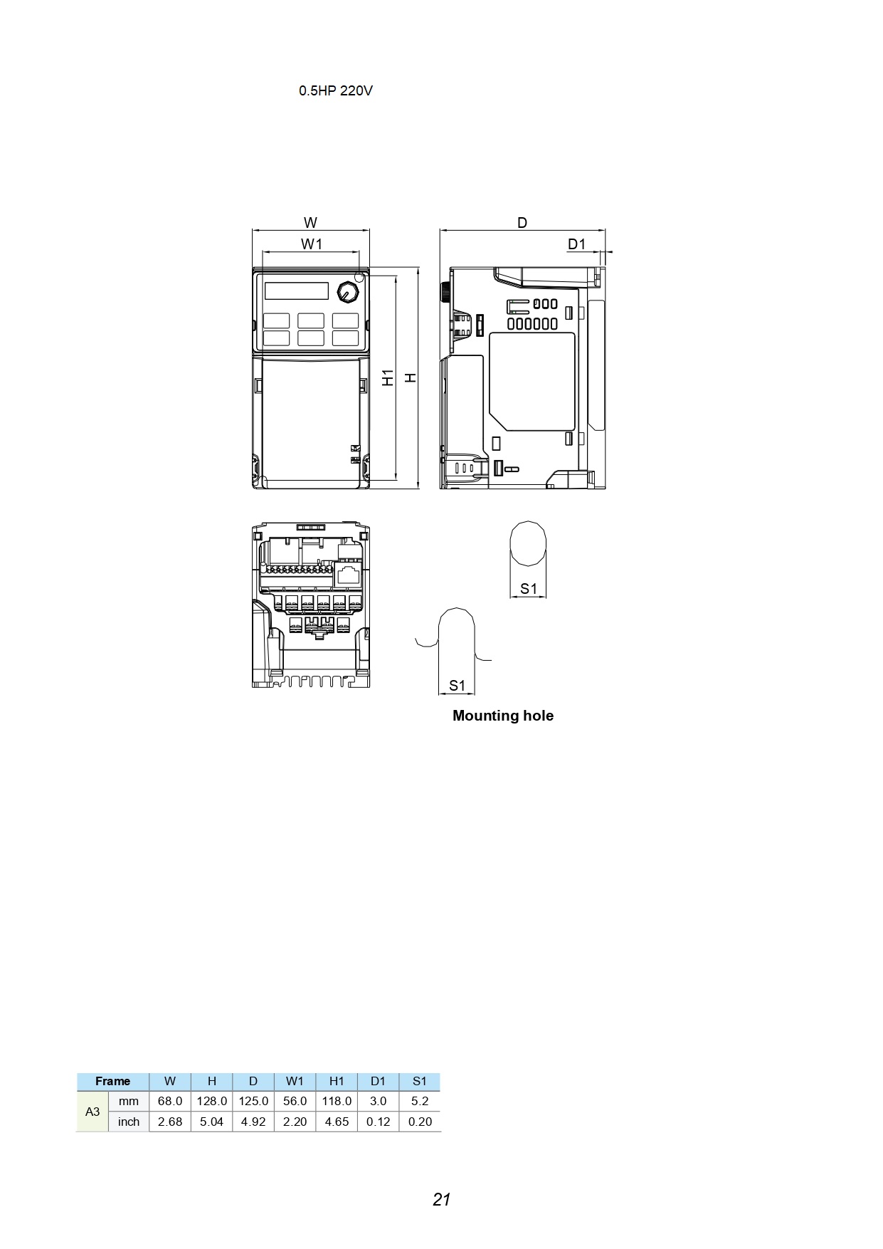อินเวอร์เตอร์ inverter 0.37kw 0.5hp 220V