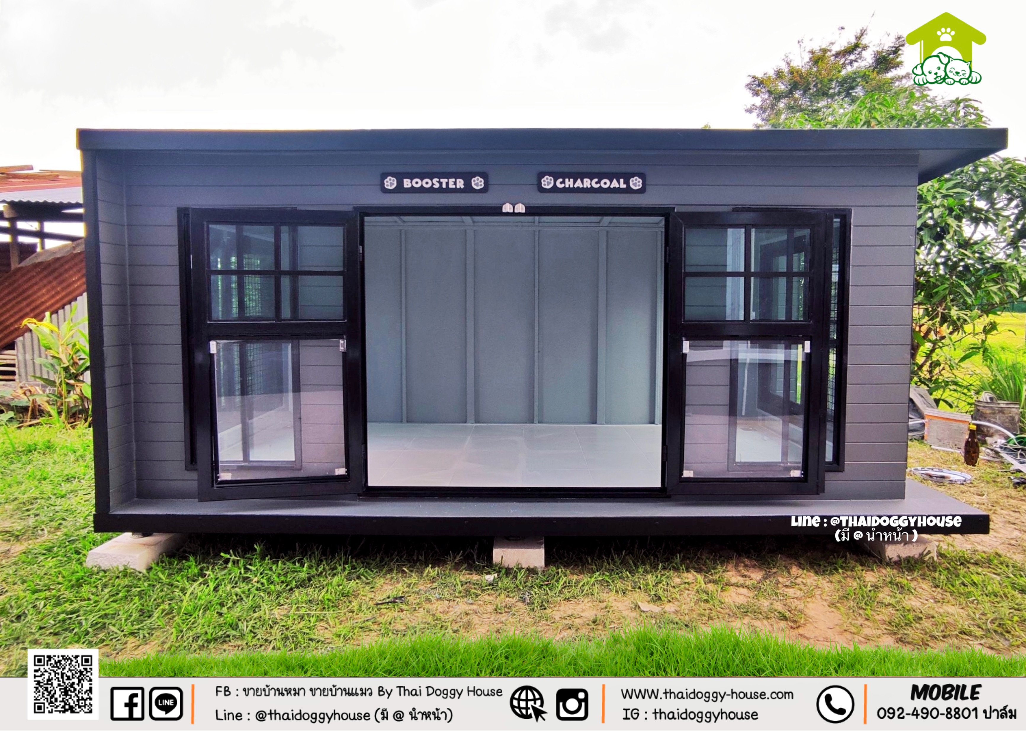 🏡 บ้านหมา บ้านแมว " 𝑩𝒐𝒙 𝑺𝒕𝒚𝒍𝒆 " 🐕🦺🐈 สามารถกั้นห้องเพิ่มได้เป็น 2 ห้อง 😁 แบบกระจกรองรับการติดแอร์ ❄️