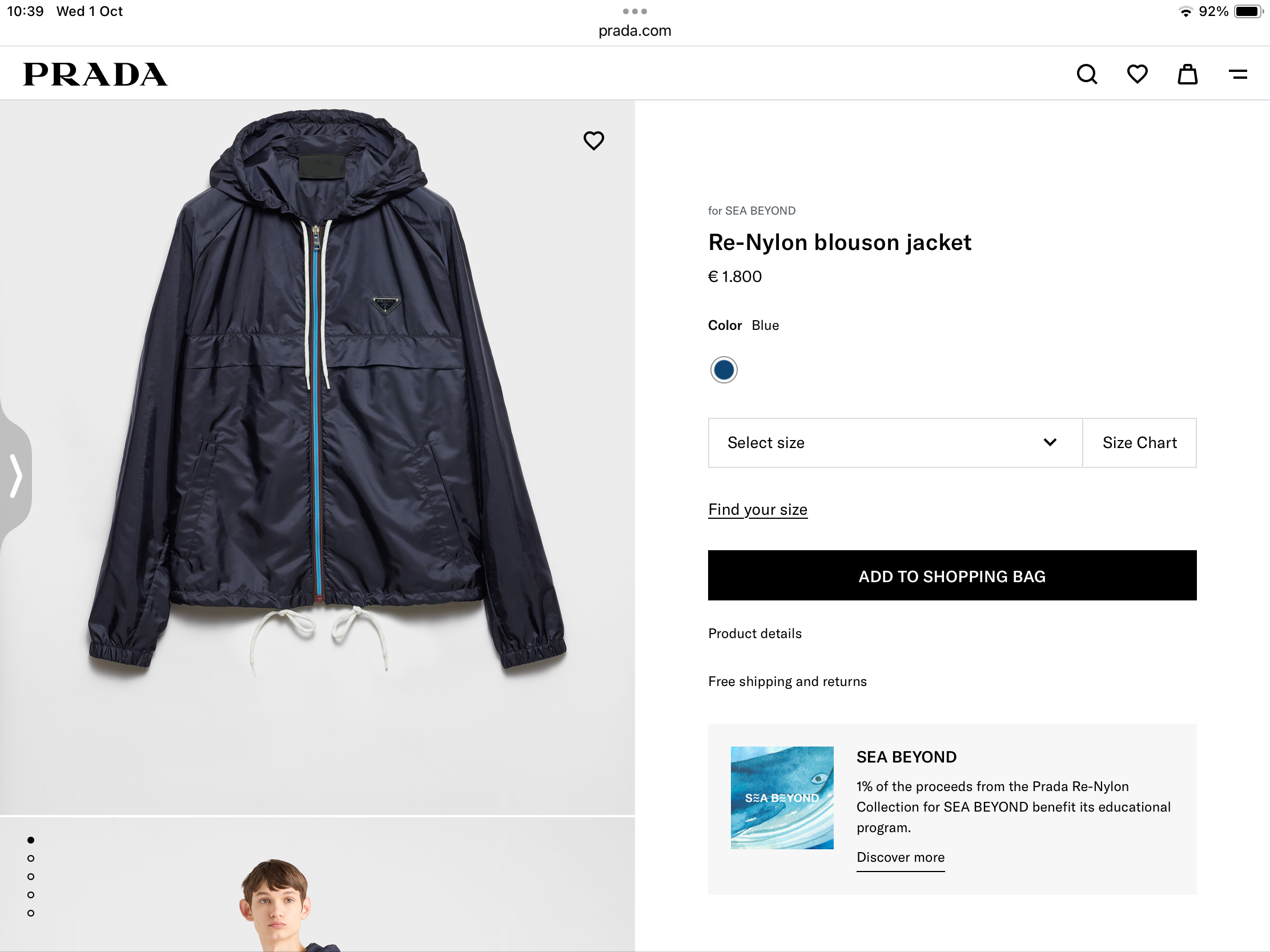 **do**เสื้อคลุมกันลมกันฝน Prada Re-Nylon blouson jacket บางพับเก็บใส่เป้ได้ สินค้าใหม่ ของแท้